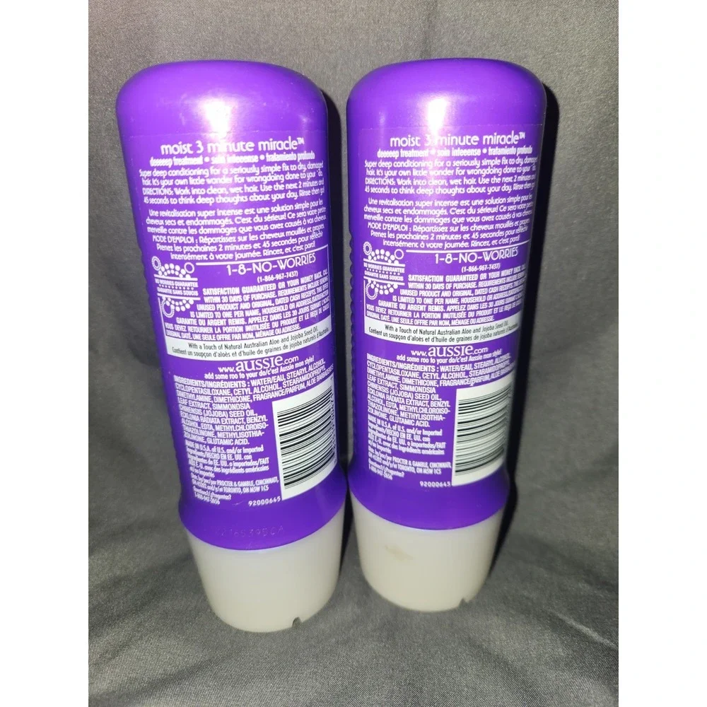 Lot of (2)‎ AUSSIE 3 Minute Miracle Moist Deep Conditioner for Damaged Hair 8oz
